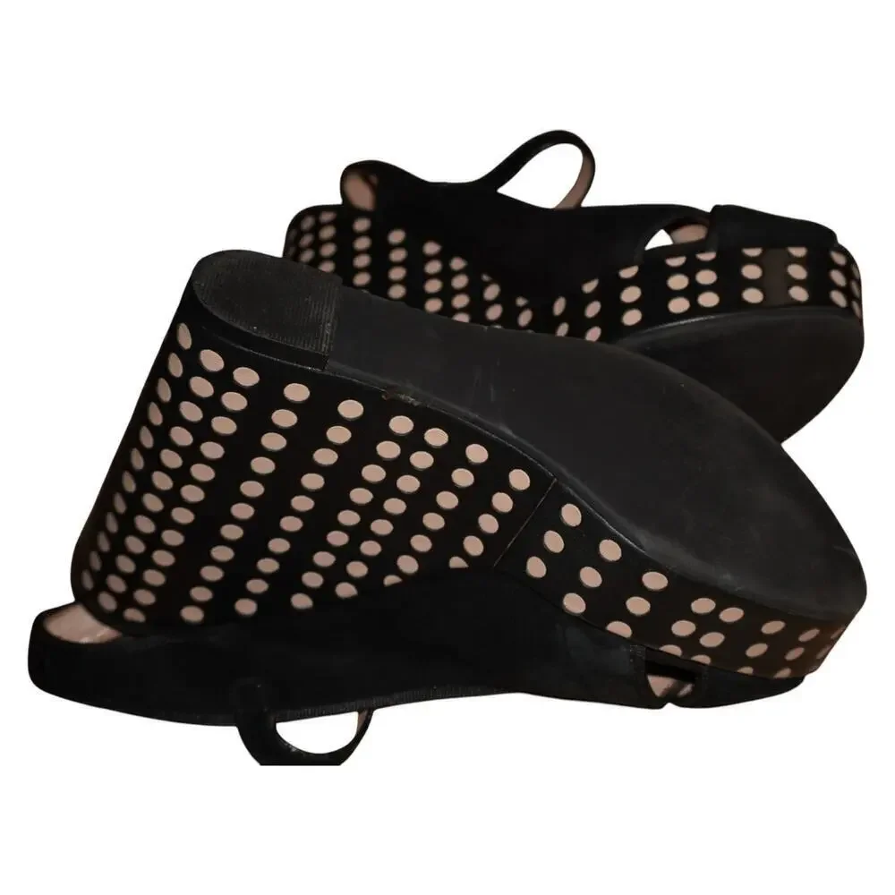 Tory Burch Ollie Black Suede Polka Dot Wedge Sandals Women’s 6.5M Made in Brazil